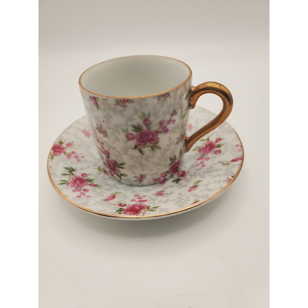 Vintage Rose Chintz Demitasse Set